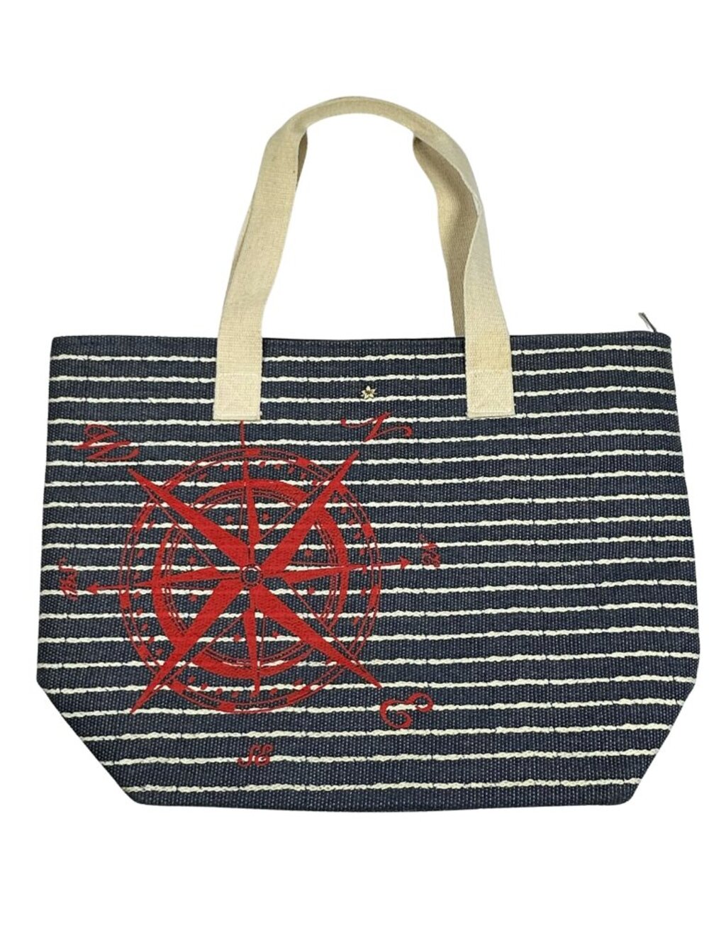 Vintage Cappelli Straworld Tote Bag Beach Nautical Compass Stripped Embellished‎